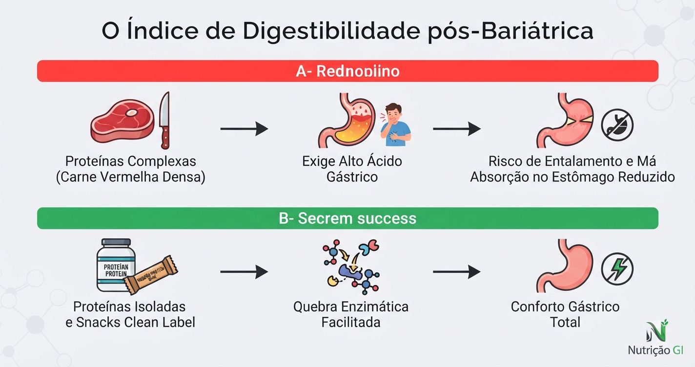 Além do Volume: Como a Taxa de Digestibilidade dita o Sucesso da Absorção Proteica no Estômago Bariátrico