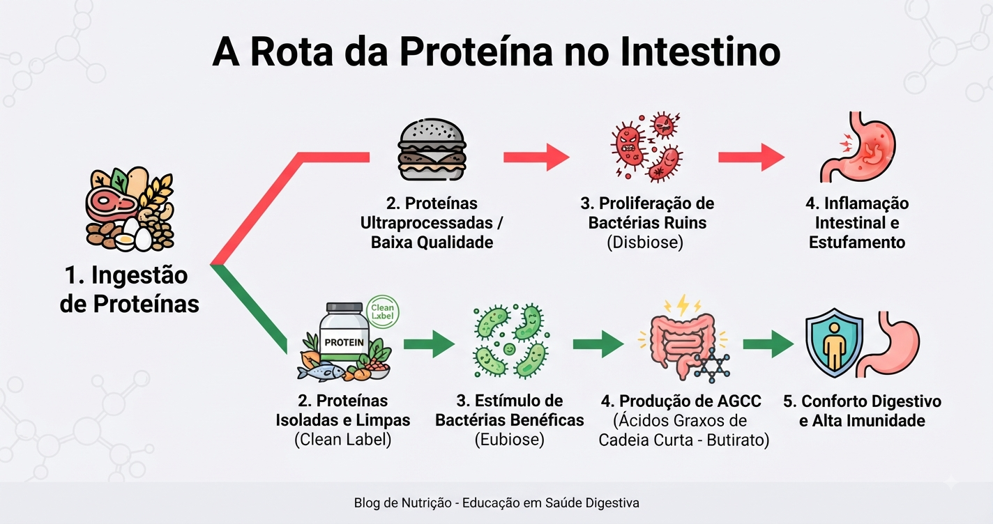 O Segundo Cérebro: Como a Escolha da sua Proteína Impacta Diretamente a sua Microbiota Intestinal