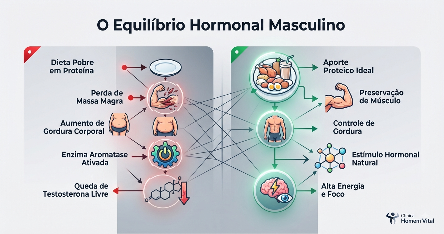 Saúde Masculina: Como a Falta de Proteína Destrói a Produção Natural de Testosterona e Energia nos Homens